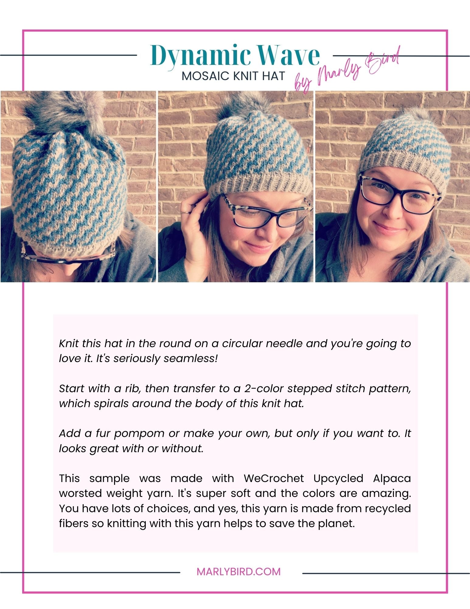 Dynamic Wave Mosaic Knit Hat Pattern