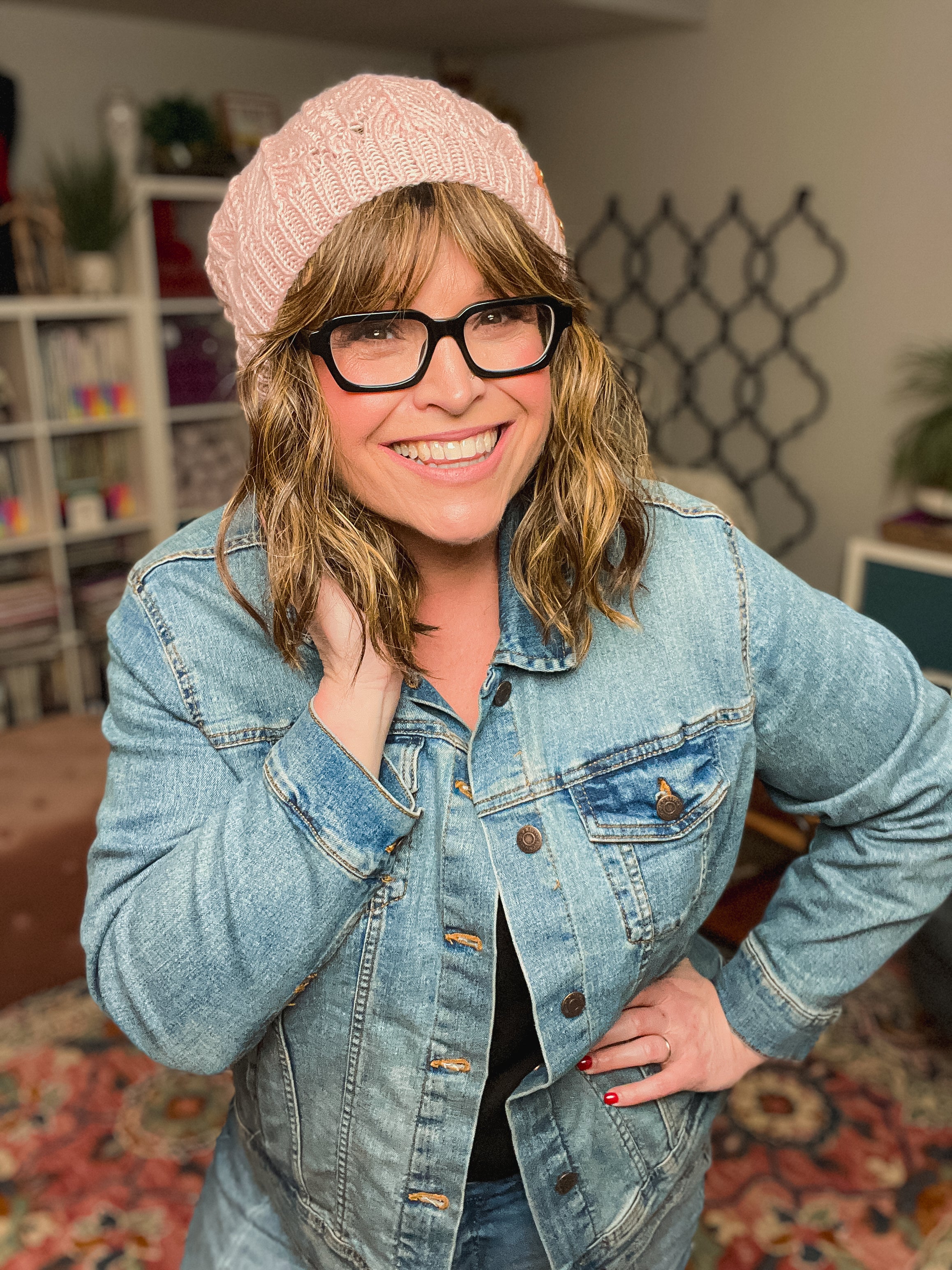 Blush pink Bashful knit lace hat by Marly Bird
