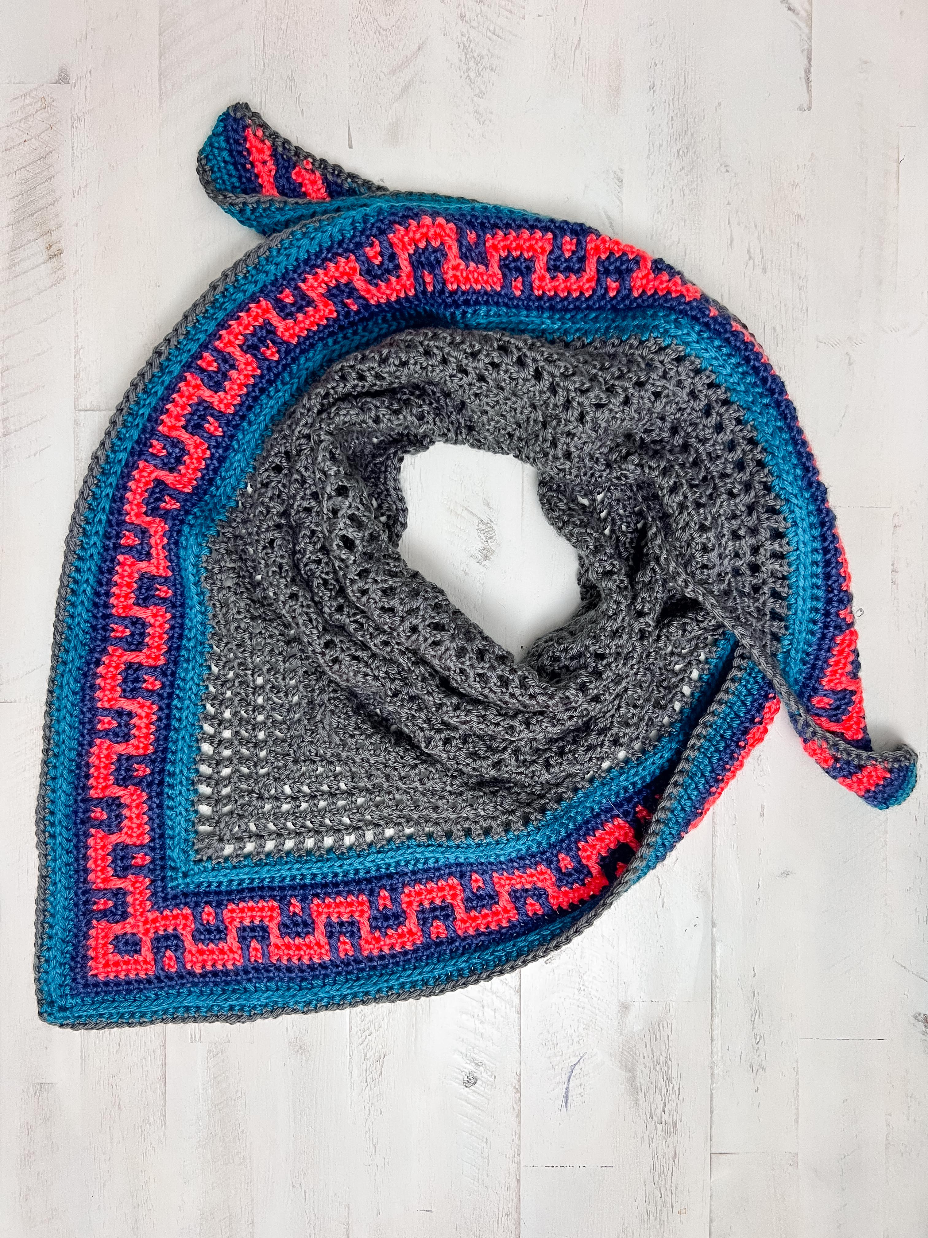 Coral Ridge Crochet Shawl Pattern – Colorwork Triangle Shawl Crochet PDF