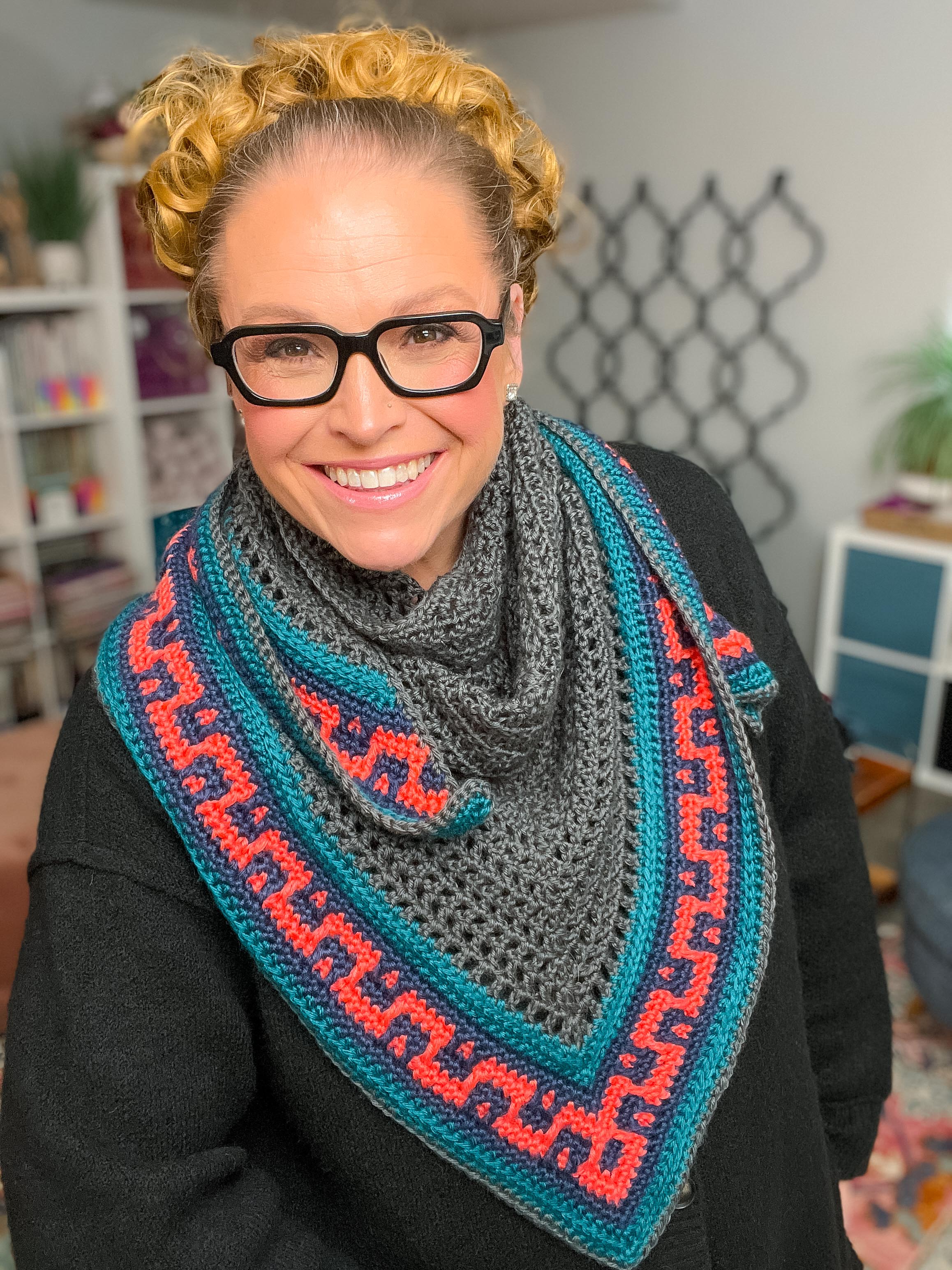 Coral Ridge Crochet Shawl Pattern – Colorwork Triangle Shawl Crochet PDF