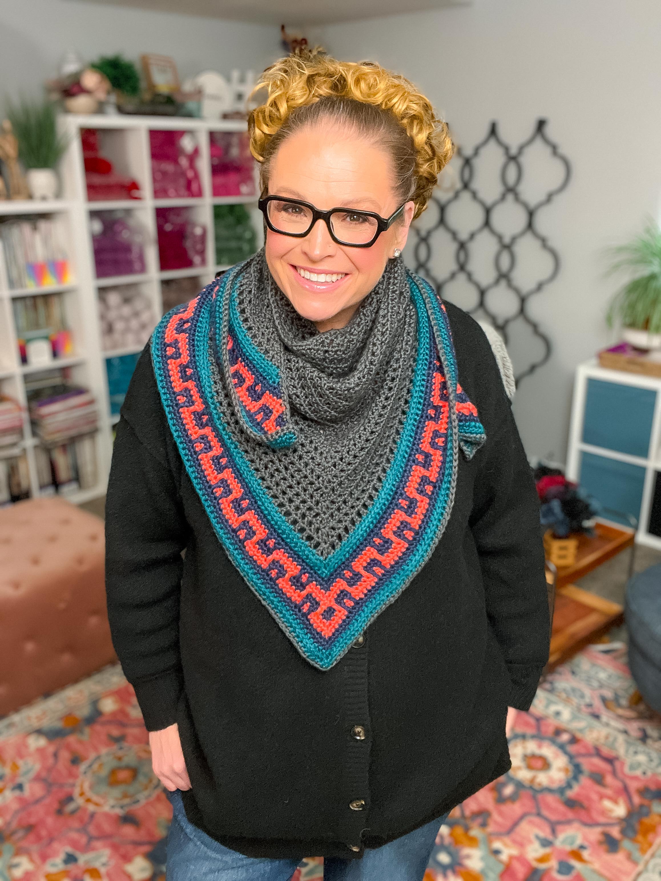 Coral Ridge Crochet Shawl Pattern – Colorwork Triangle Shawl Crochet PDF