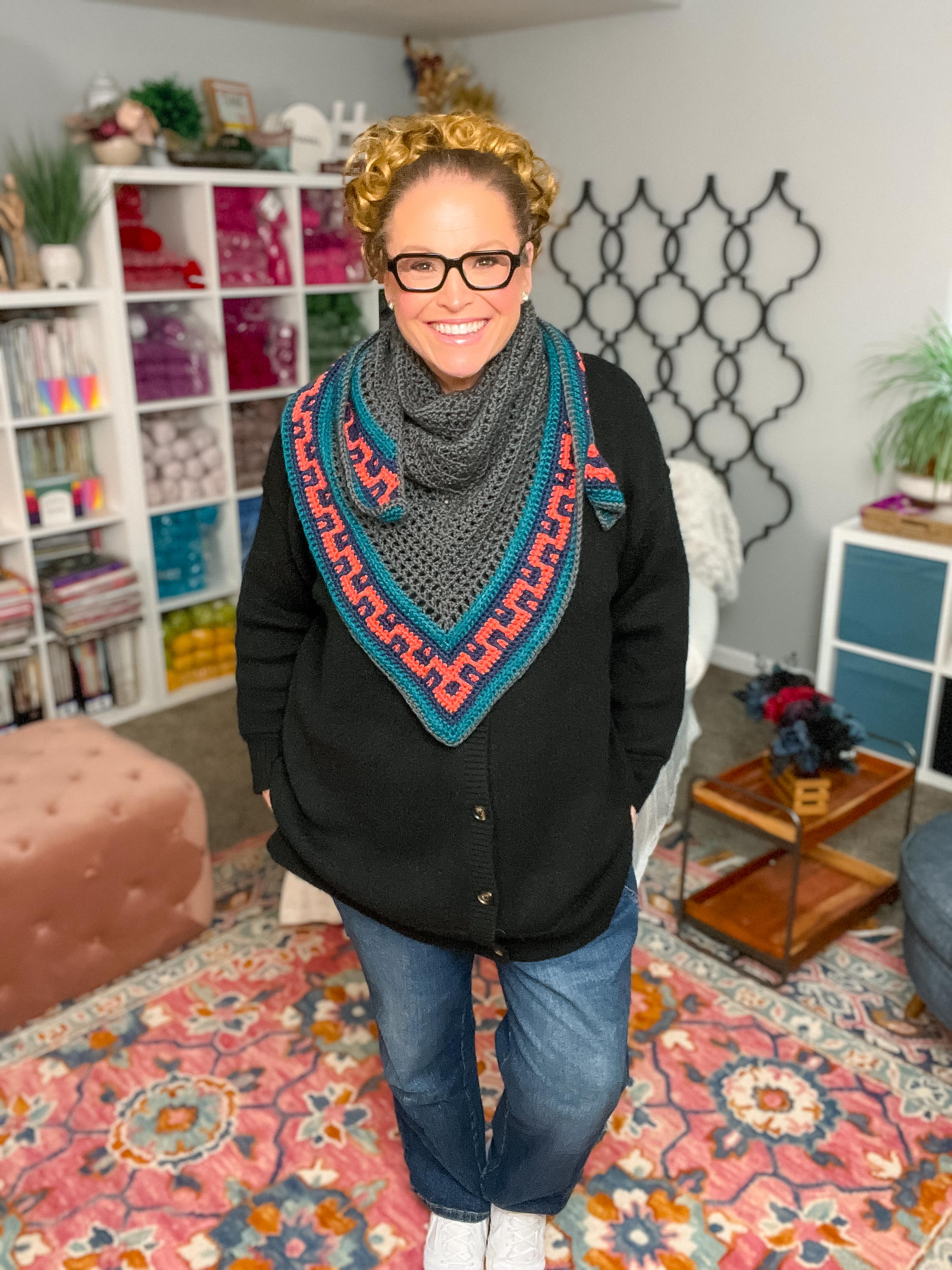 Coral Ridge Crochet Shawl Pattern – Colorwork Triangle Shawl Crochet PDF