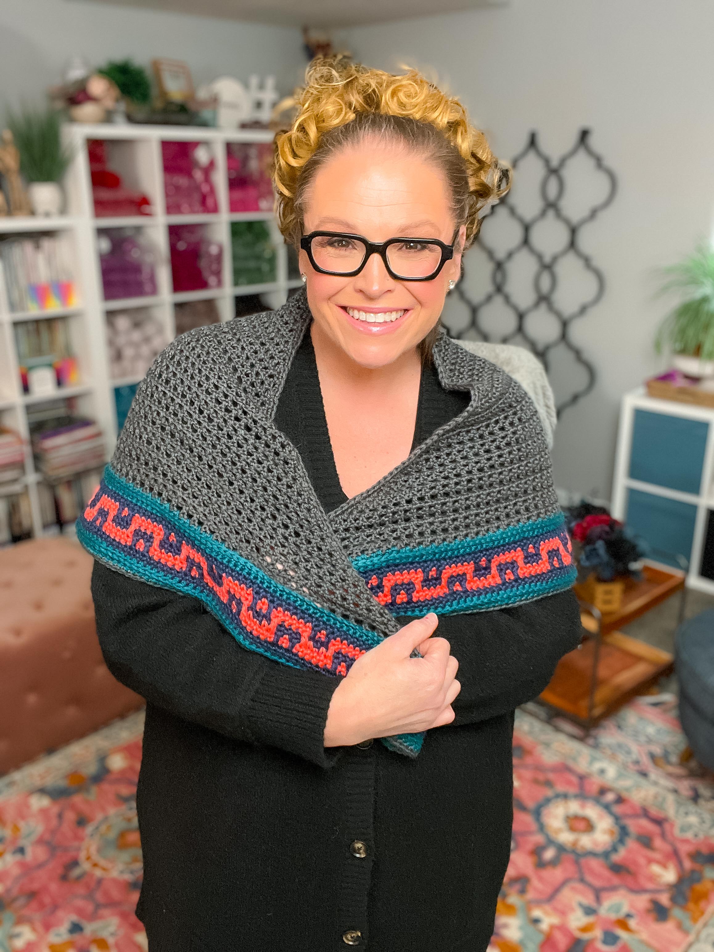 Coral Ridge Crochet Shawl Pattern – Colorwork Triangle Shawl Crochet PDF