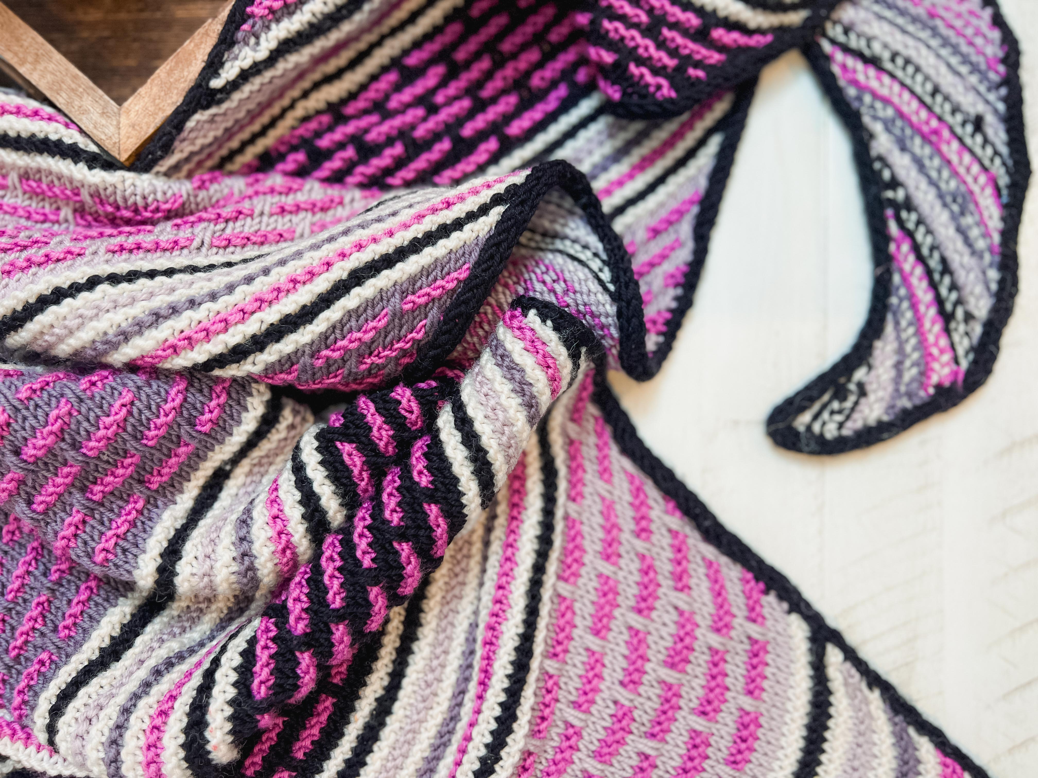 Crazy Stripes Knit Shawl Pattern (PDF) – Mosaic Stripe Triangle Shawl