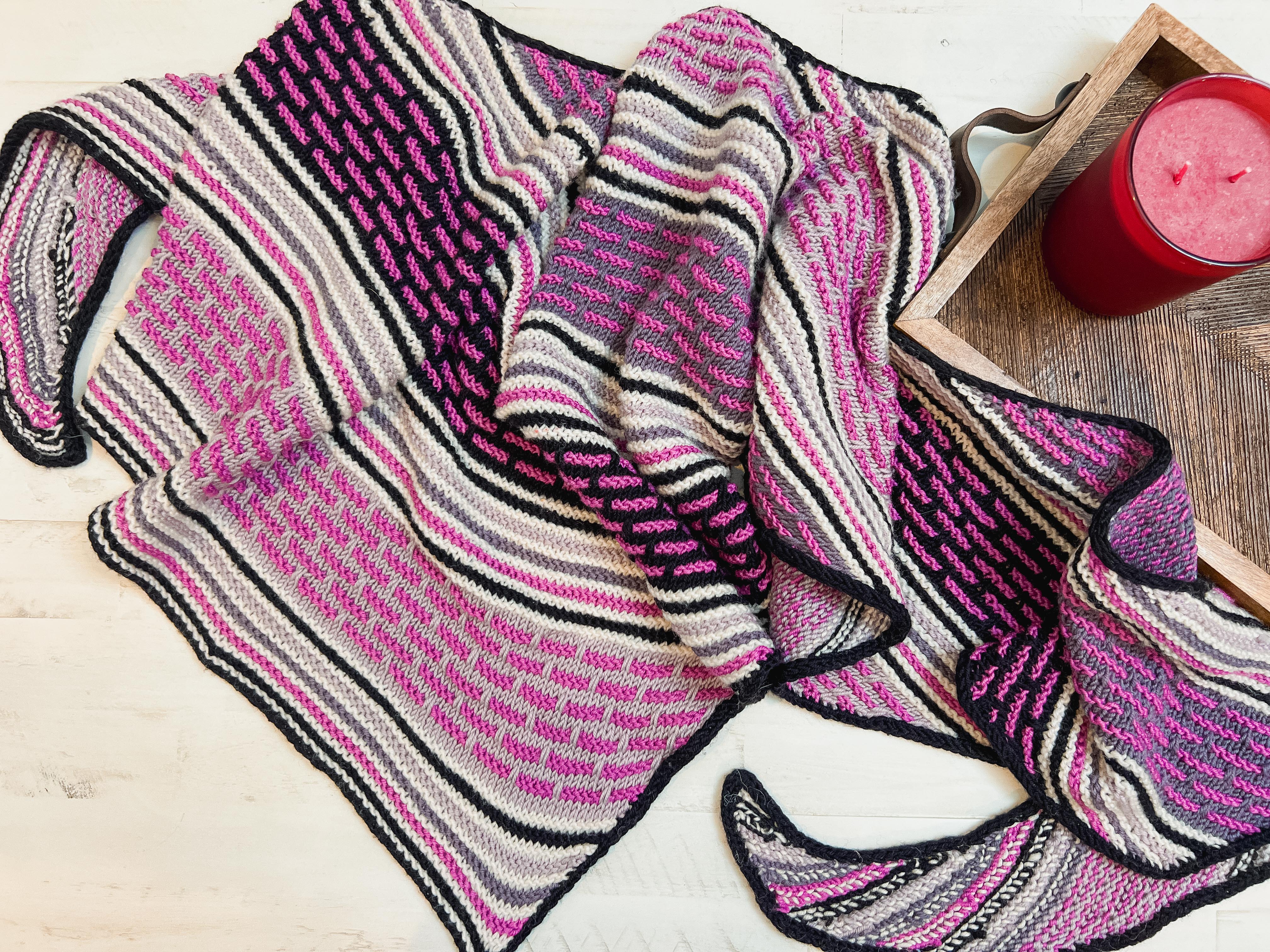 Crazy Stripes Knit Shawl Pattern (PDF) – Mosaic Stripe Triangle Shawl