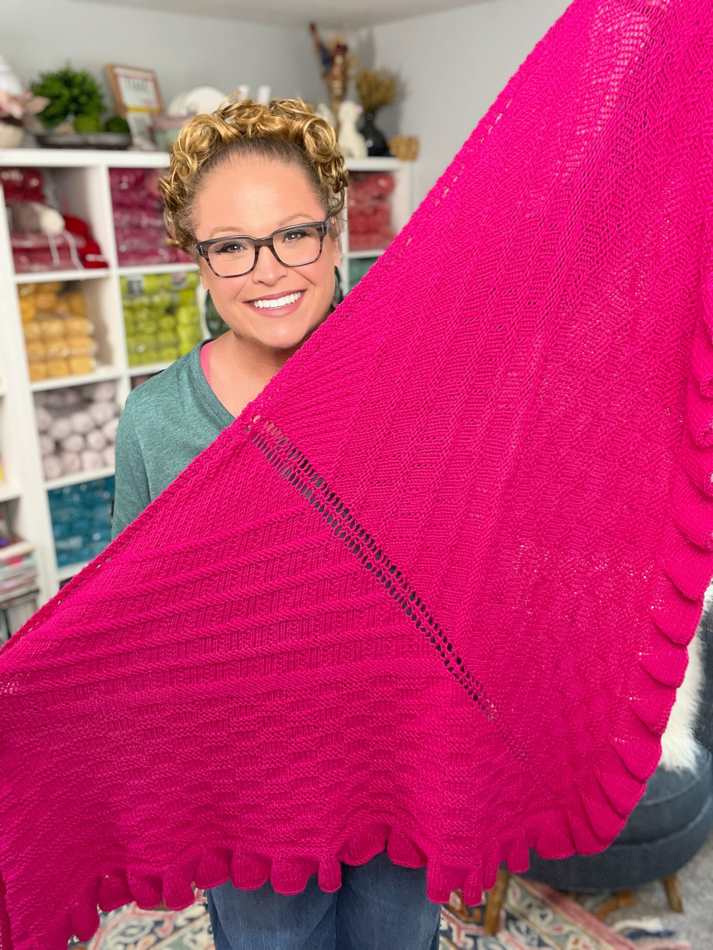 Flirt Alert Knit Shawl Pattern (PDF) – Textured Top-Down Triangle Shawl with Bell Edging