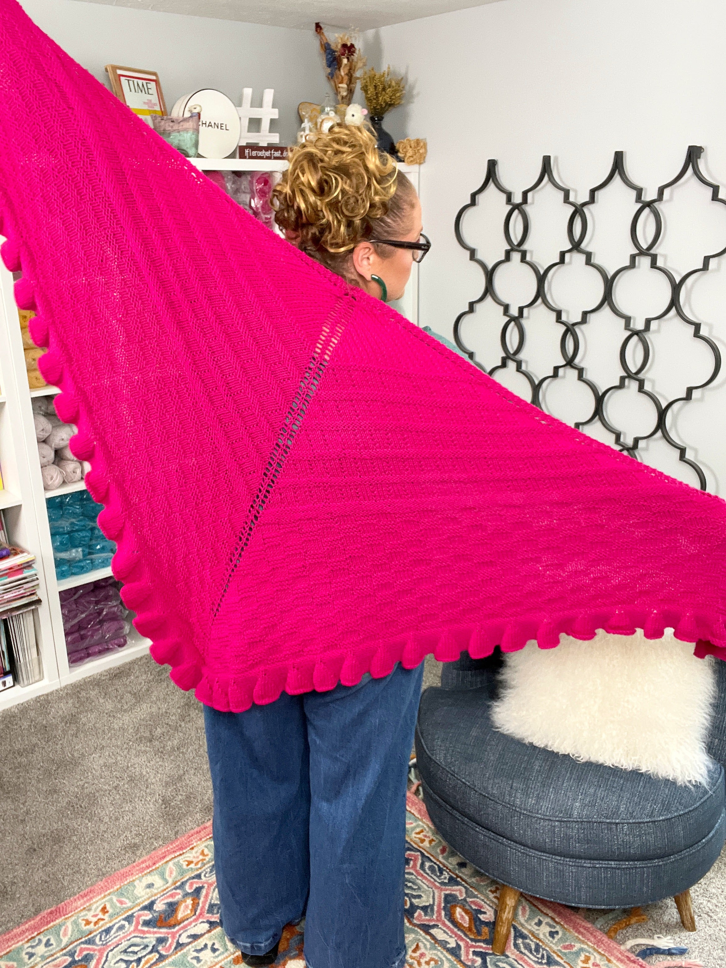 Flirt Alert Knit Shawl Pattern (PDF) – Textured Top-Down Triangle Shawl with Bell Edging