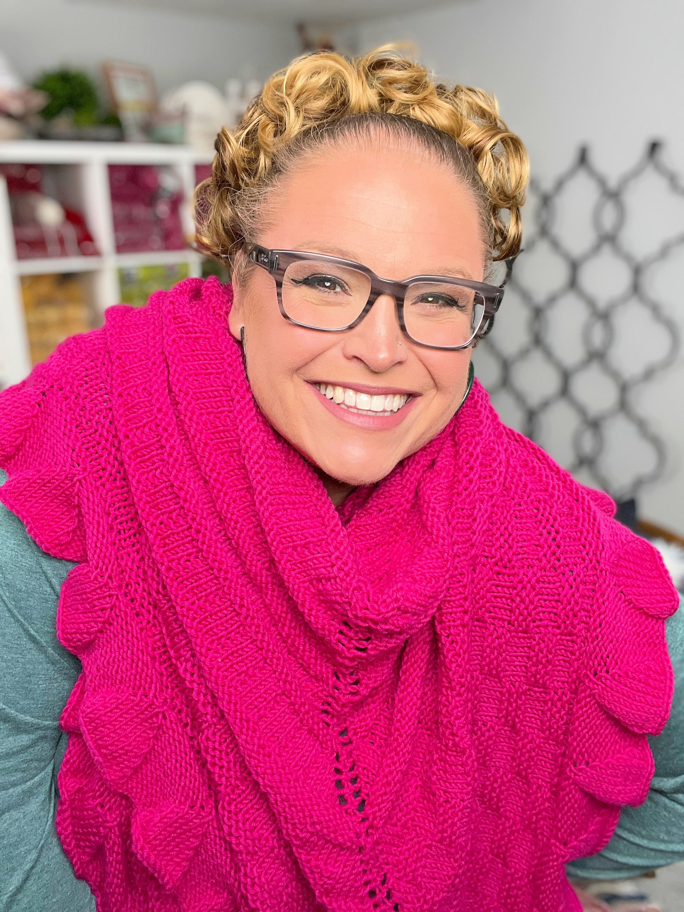 Flirt Alert Knit Shawl Pattern (PDF) – Textured Top-Down Triangle Shawl with Bell Edging