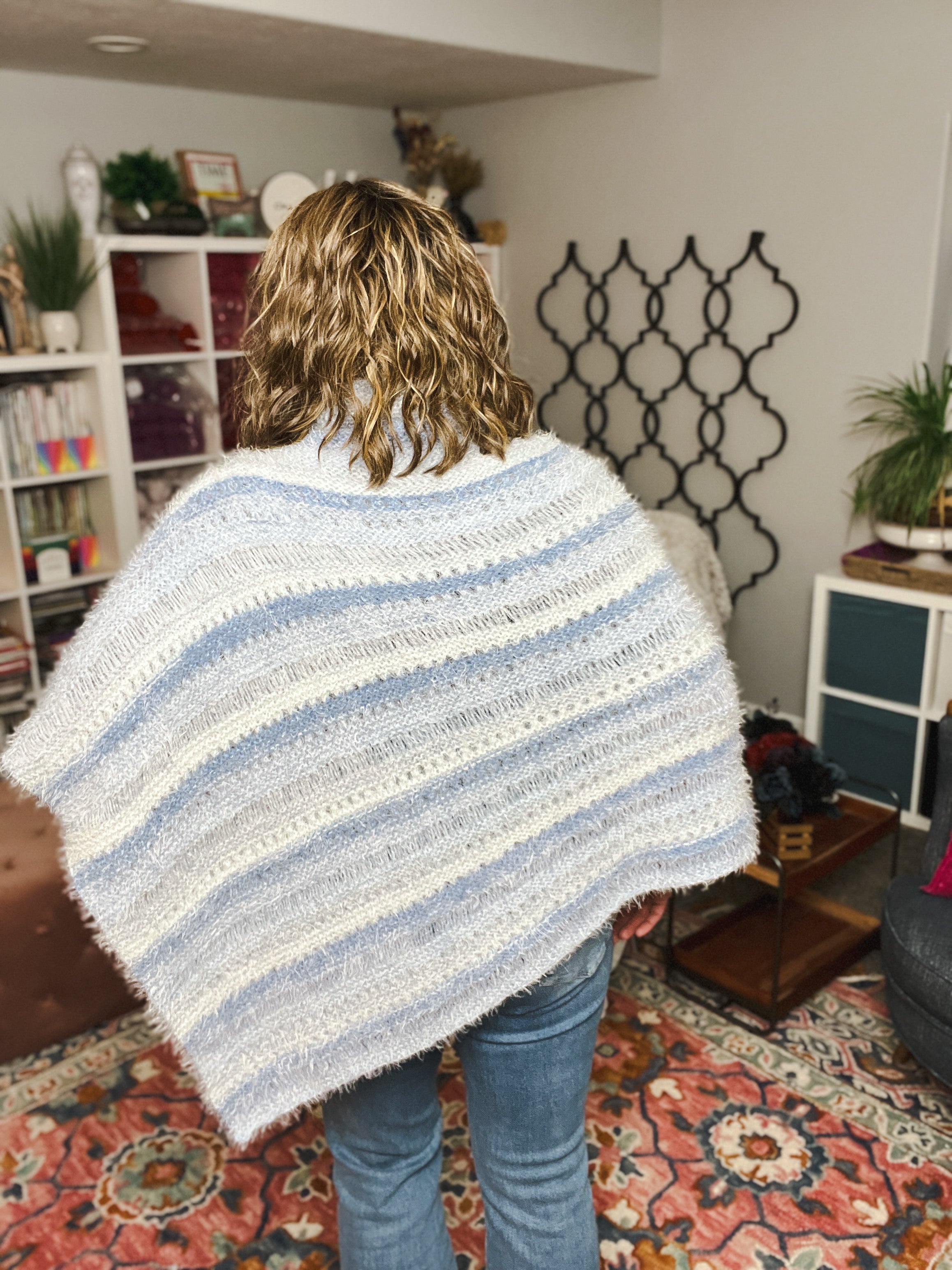 Beginner friendly knit poncho pattern styled casually