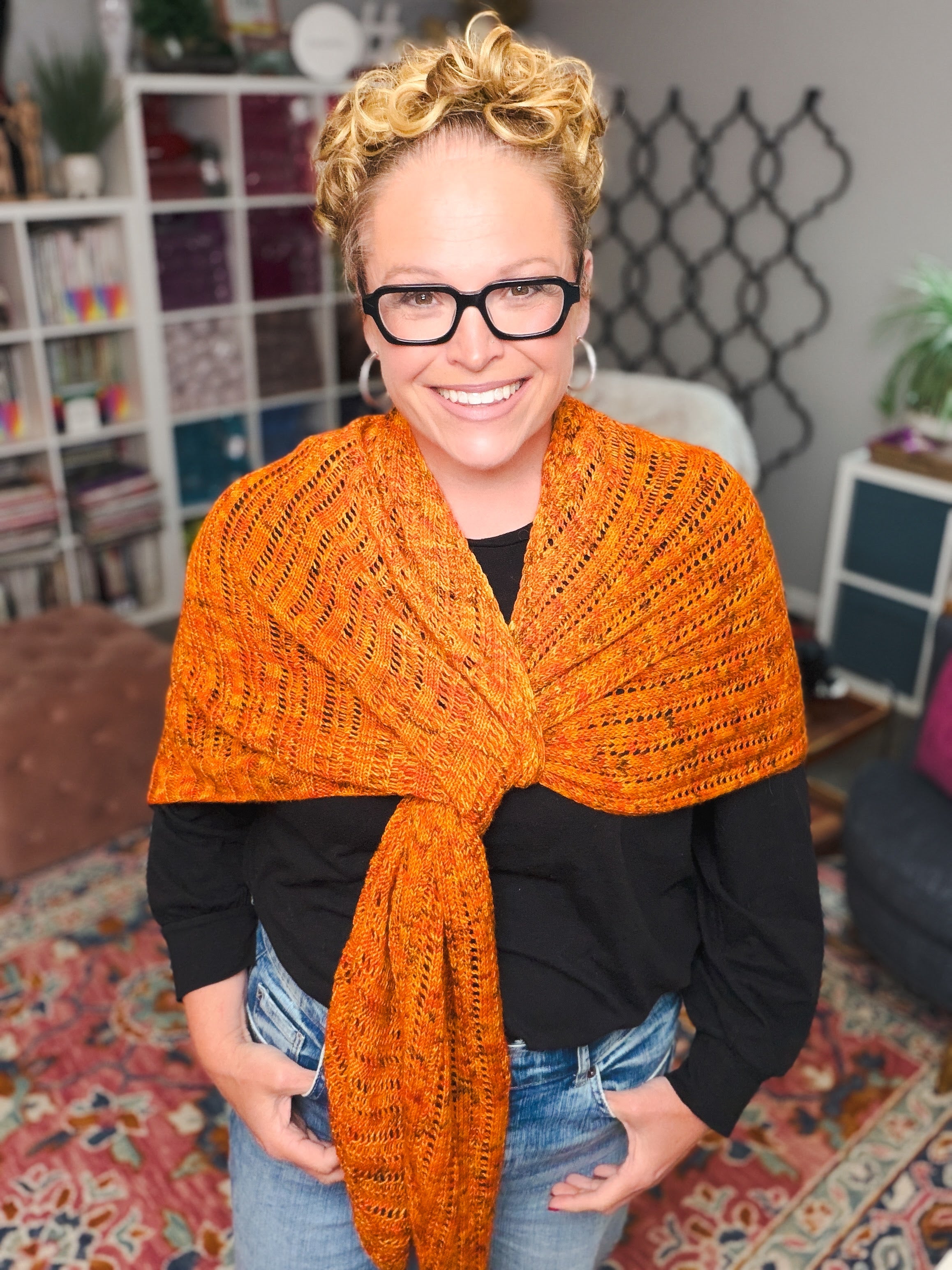 Lehabah Fire Sprite Knit Shawl Pattern – Lightweight Lace Right Triangle Shawl Knitting PDF