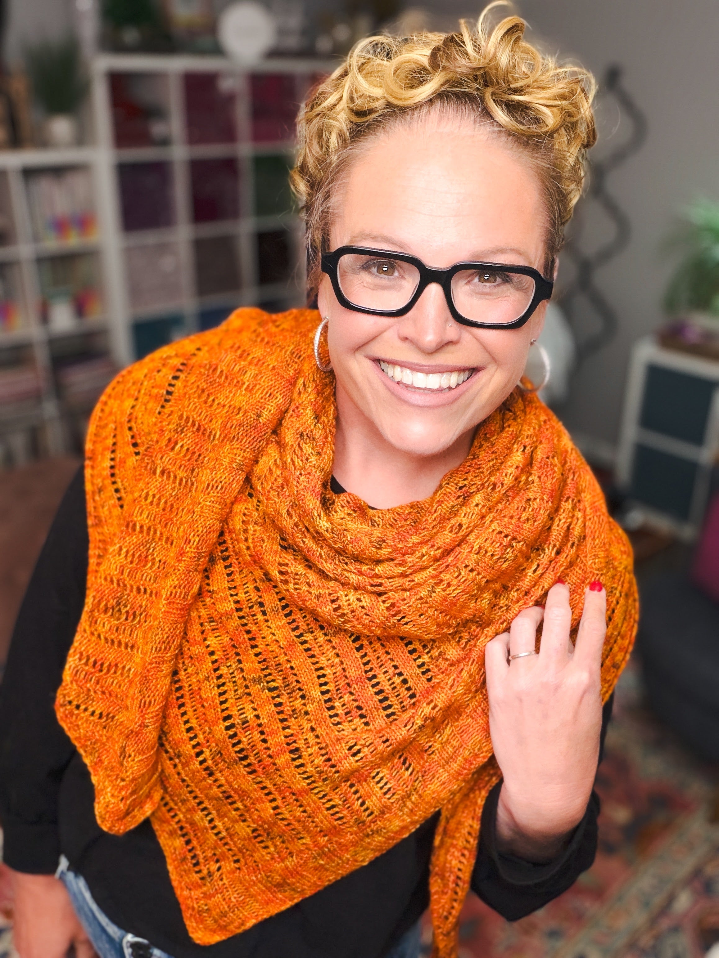 Lehabah Fire Sprite Knit Shawl Pattern – Lightweight Lace Right Triangle Shawl Knitting PDF