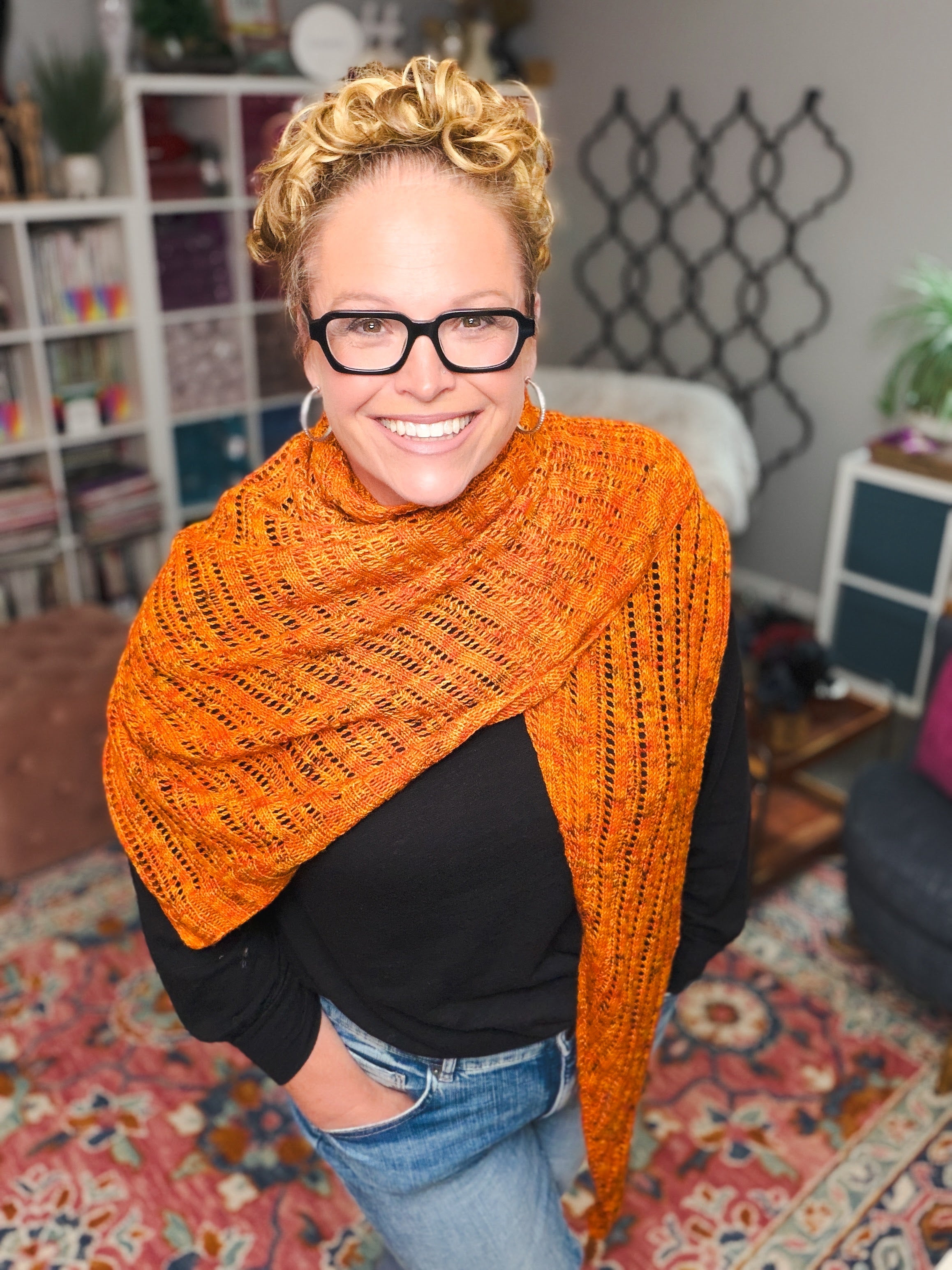 Lehabah Fire Sprite Knit Shawl Pattern – Lightweight Lace Right Triangle Shawl Knitting PDF