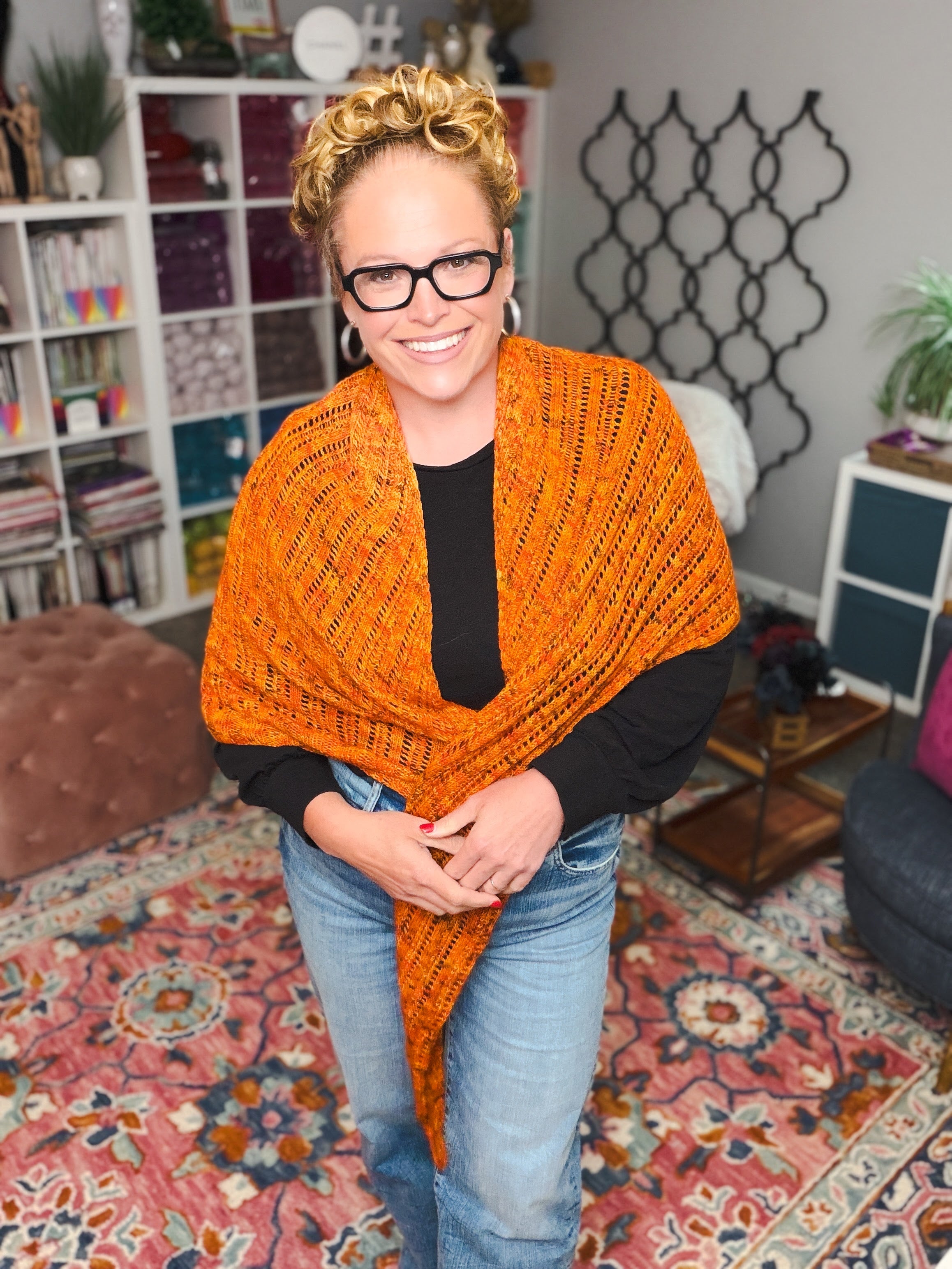 Lehabah Fire Sprite Knit Shawl Pattern – Lightweight Lace Right Triangle Shawl Knitting PDF