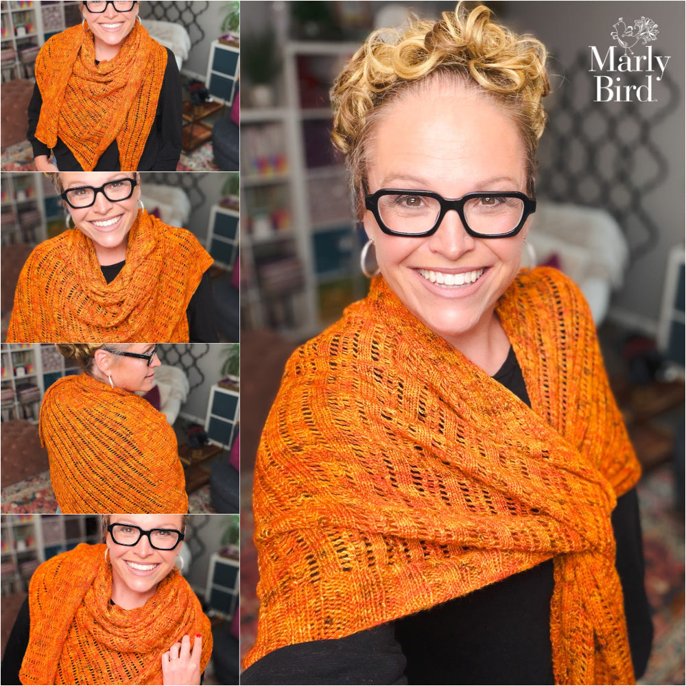 Lehabah Fire Sprite Knit Shawl Pattern – Lightweight Lace Right Triangle Shawl Knitting PDF