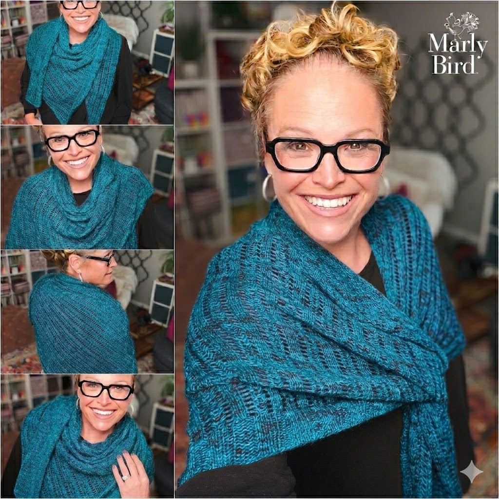 Lehabah Fire Sprite Knit Shawl Pattern – Lightweight Lace Right Triangle Shawl Knitting PDF
