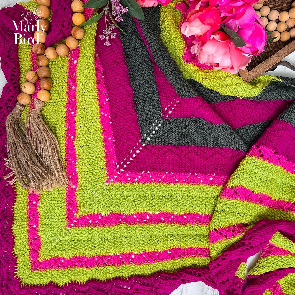 Mariposa Knit Shawl Pattern | Textured Triangle Lace Shawl Knitting Pattern by Marly Bird