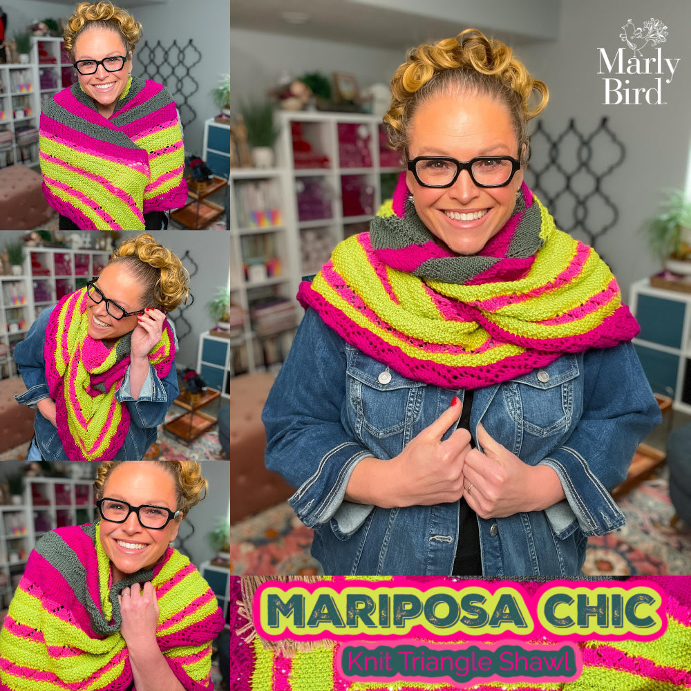 Mariposa Knit Shawl Pattern | Textured Triangle Lace Shawl Knitting Pattern by Marly Bird