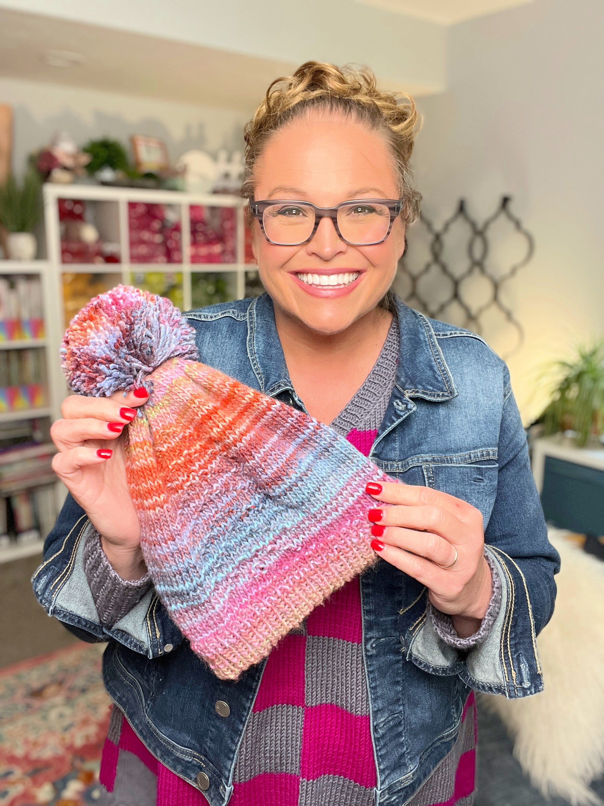 Roy G Biv Knit Hat Pattern | Long Color Changing Yarn Hat | Beginner Knit Beanie PDF