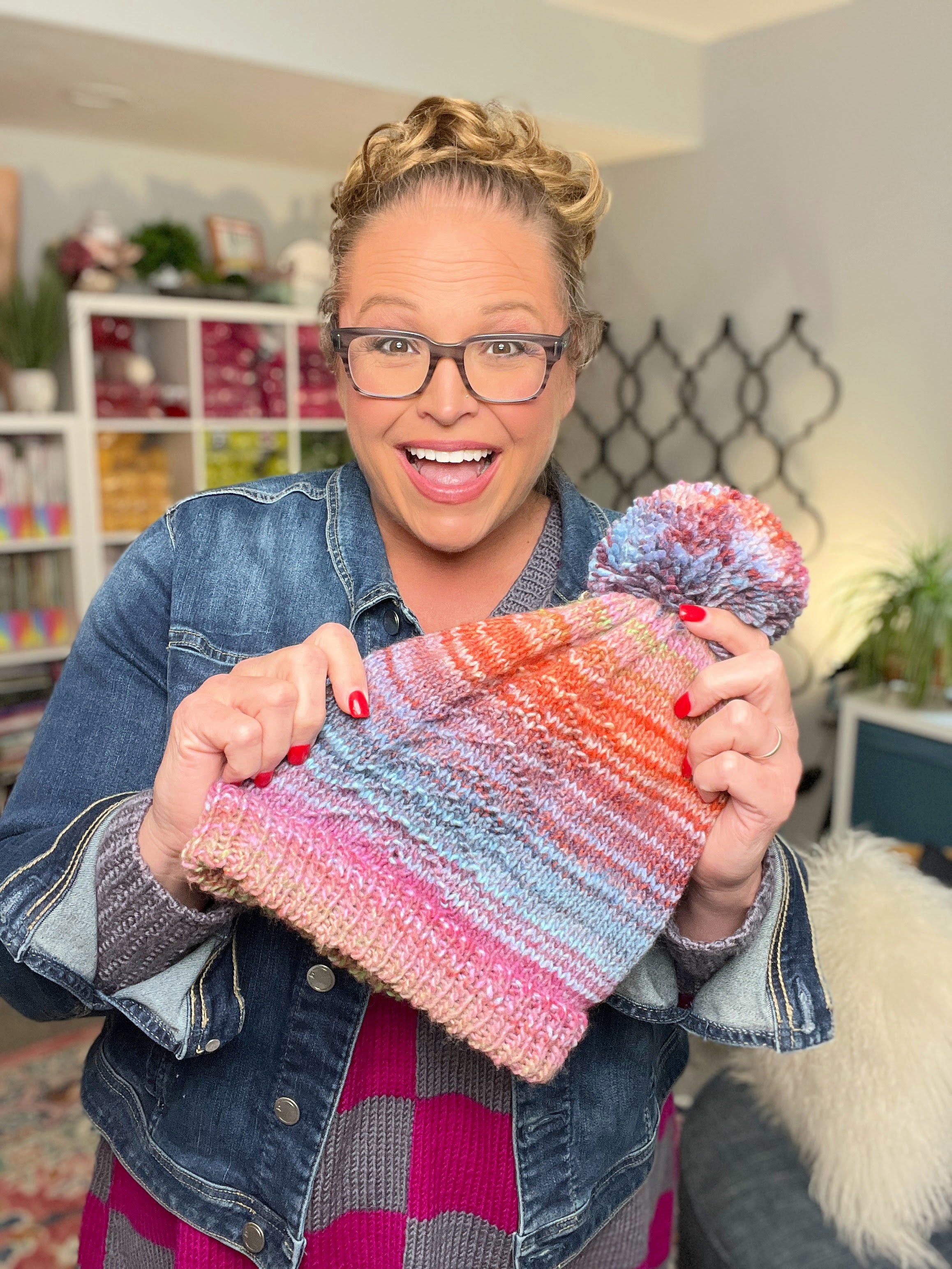 Roy G Biv Knit Hat Pattern | Long Color Changing Yarn Hat | Beginner Knit Beanie PDF