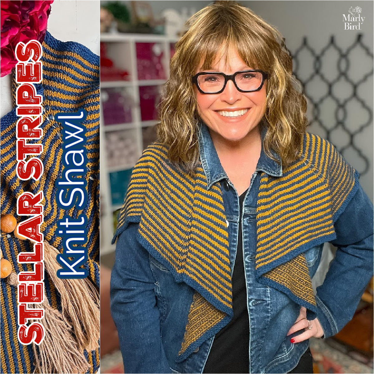 Stellar Stripes Knit Shawl Pattern – Modern Hexagon Two-Color Stripe Knitting Pattern PDF