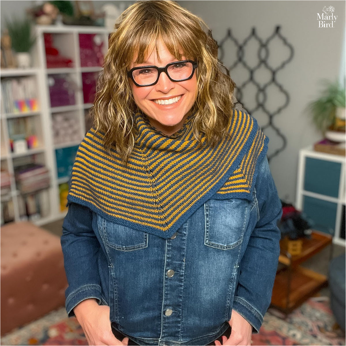 Stellar Stripes Knit Shawl Pattern – Modern Hexagon Two-Color Stripe Knitting Pattern PDF