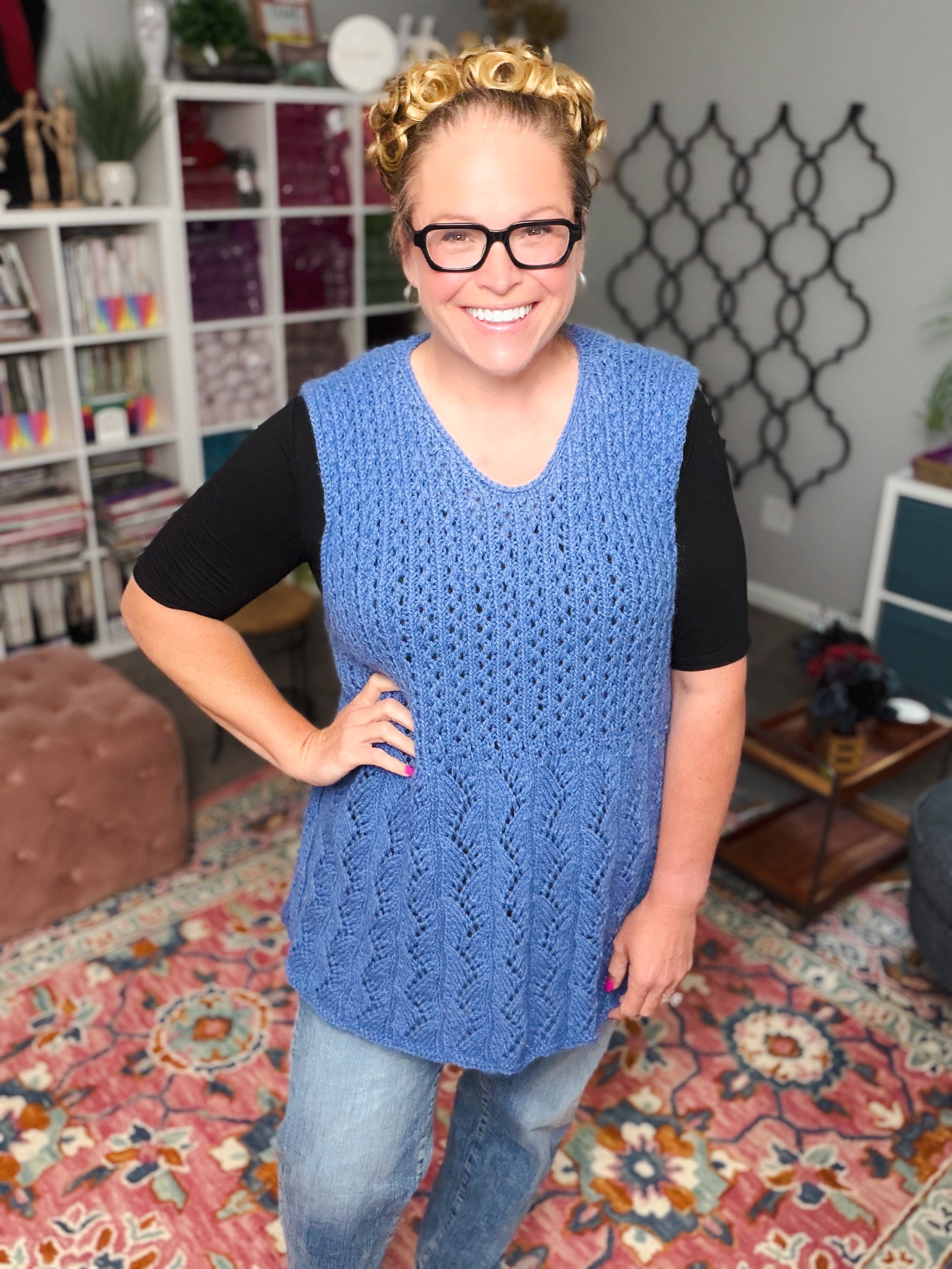 Handmade knit tunic styled as layering piece