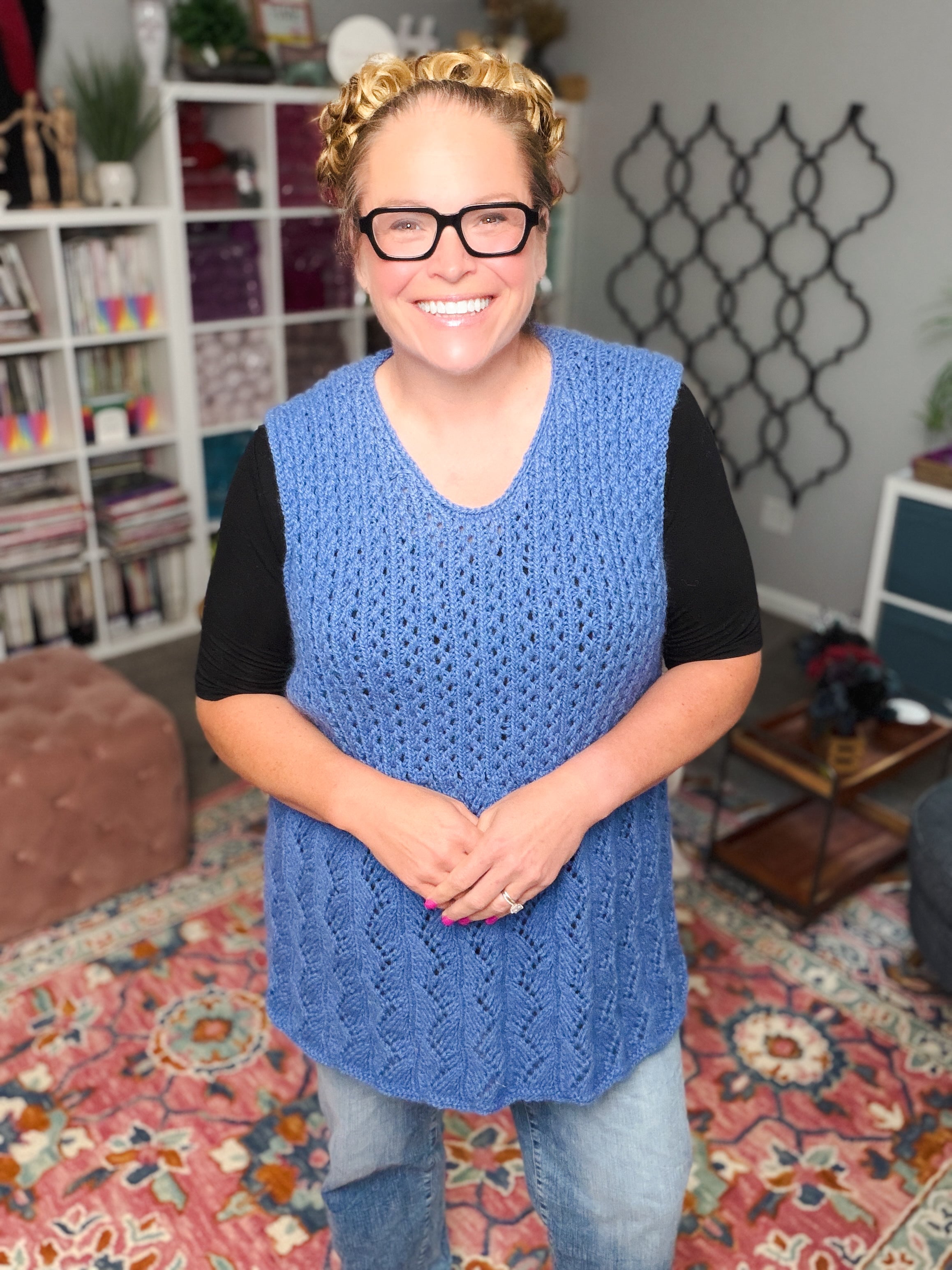 Handmade knit tunic styled as layering piece
