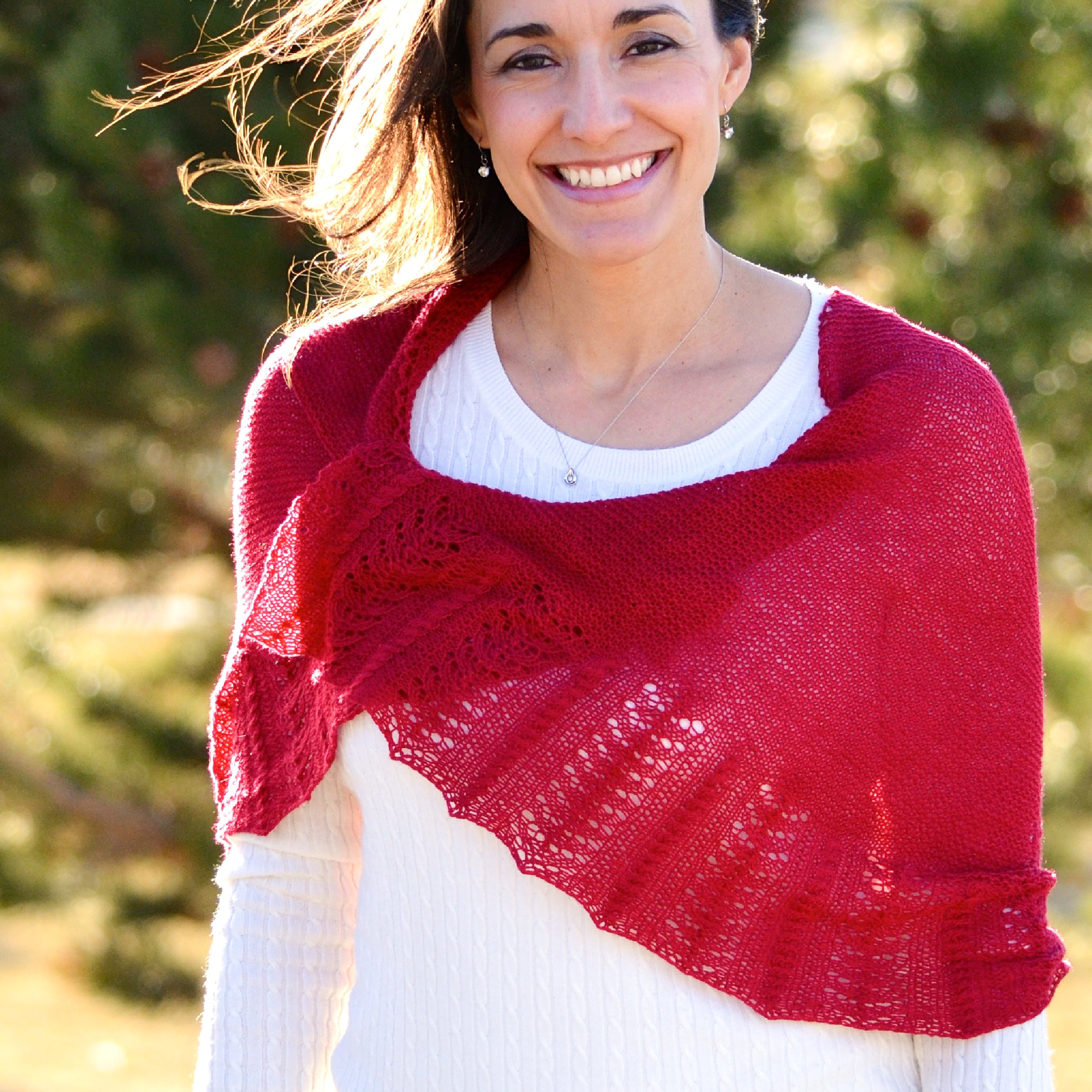 Knit shawl pattern featuring bold textured stitch design for confident beginner knitters