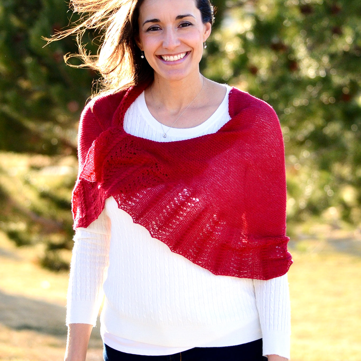 Knit shawl pattern featuring bold textured stitch design for confident beginner knitters who love Outlander inspired knits. 