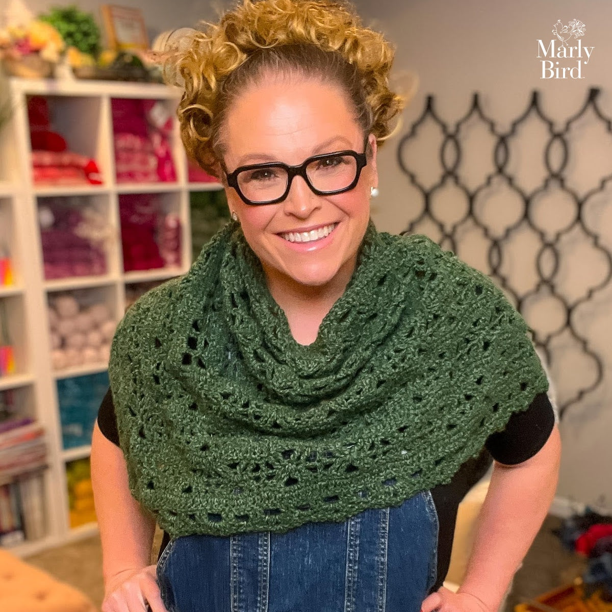 Crochet shawl drape showing texture and stitch definition in worsted weight yarn
