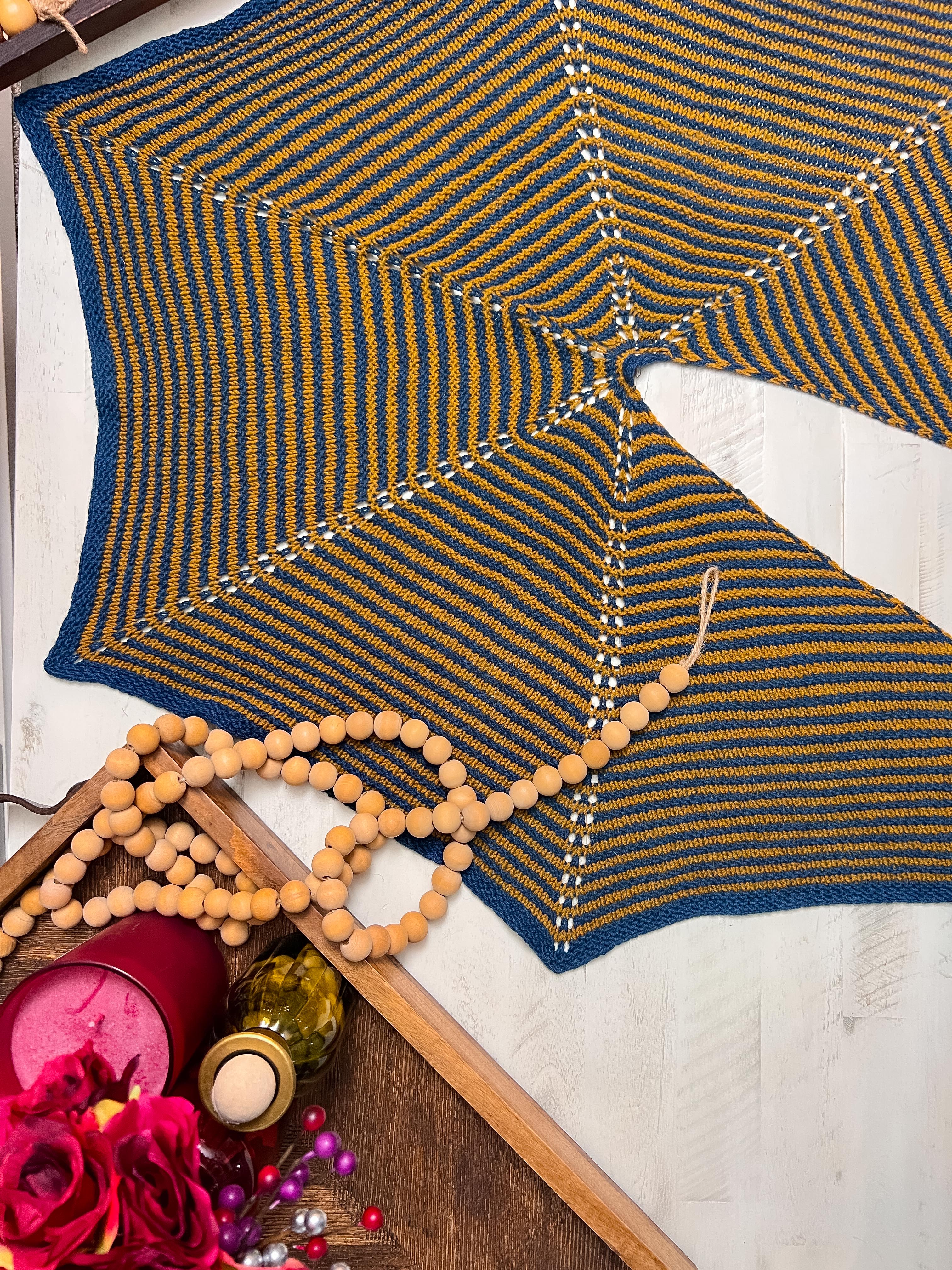 Stellar Stripes Knit Shawl Pattern – Modern Hexagon Two-Color Stripe Knitting Pattern PDF