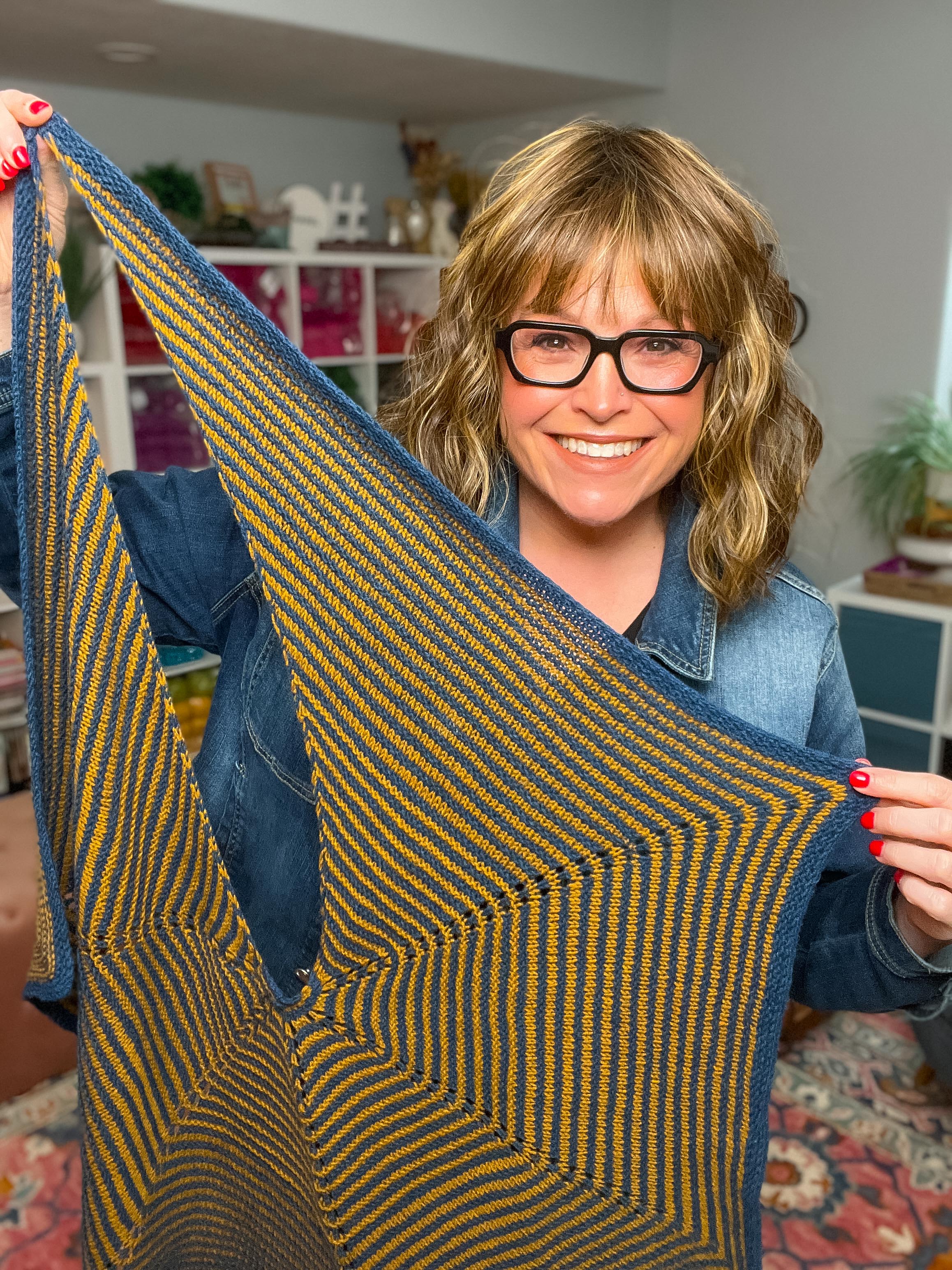 Stellar Stripes Knit Shawl Pattern – Modern Hexagon Two-Color Stripe Knitting Pattern PDF