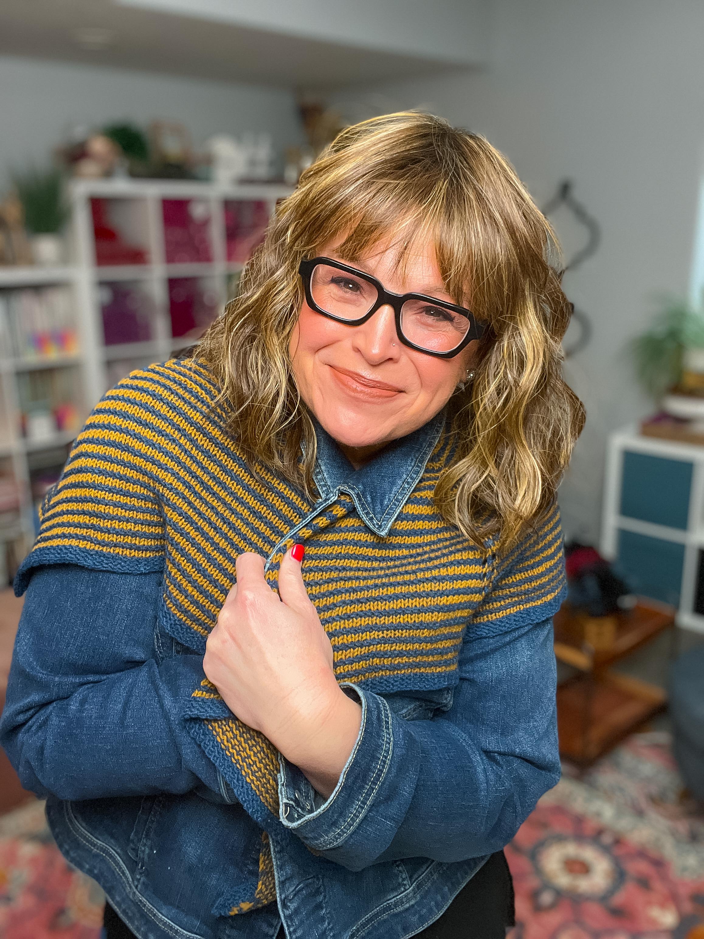 Stellar Stripes Knit Shawl Pattern – Modern Hexagon Two-Color Stripe Knitting Pattern PDF