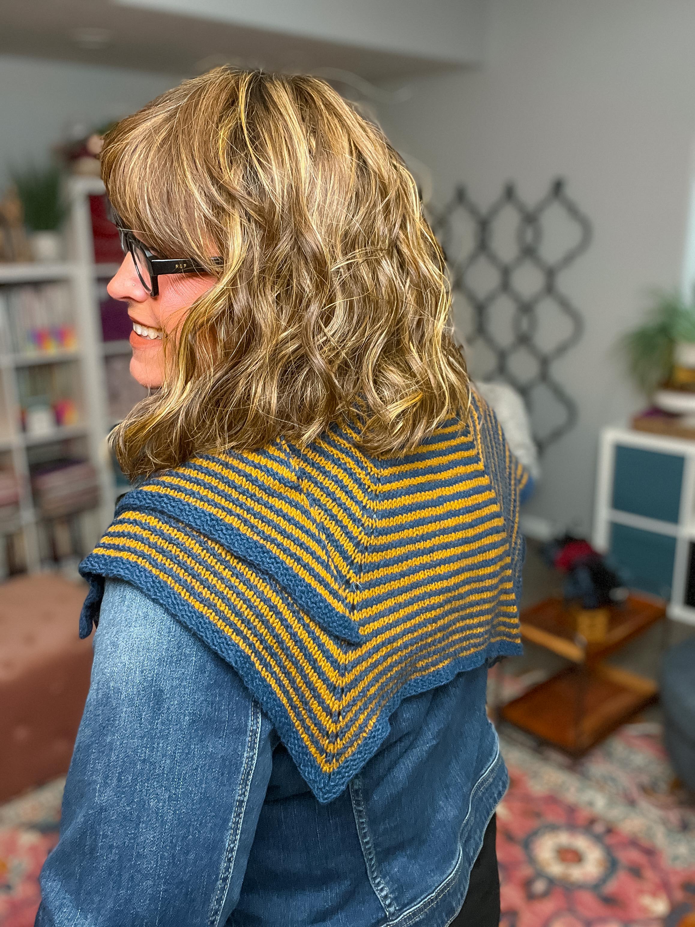 Stellar Stripes Knit Shawl Pattern – Modern Hexagon Two-Color Stripe Knitting Pattern PDF